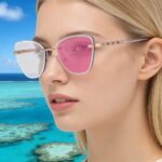 Optical Frames 95027 New Stylish Cat-Eye Photochromic Sunglasses for Women — Trendy, Distinctive Design with Spring Hinges — Outdoor Sun Protection Eyewear (Cross-Border Exclusive)