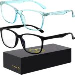 Blue light blocking glasses Model 7013 Eye-care Blue Light Blocking Computer Glasses, Retro Square Clear Lens Frames, Compatible with Prescription Lenses