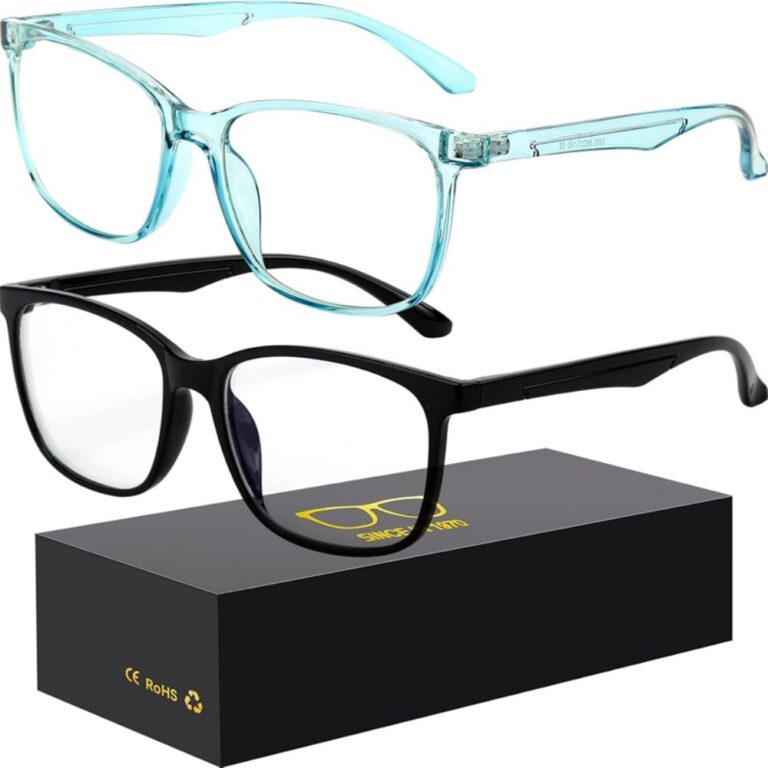 Blue light blocking glasses Model 7013 Eye-care Blue Light Blocking Computer Glasses, Retro Square Clear Lens Frames, Compatible with Prescription Lenses
